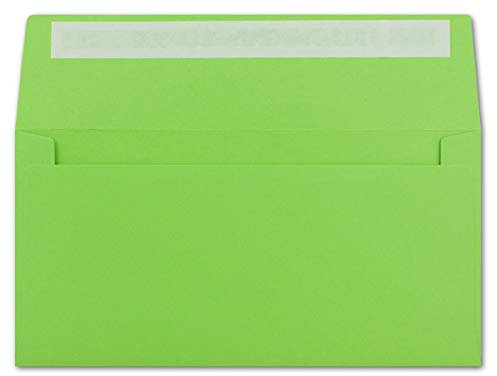 Glüxx-Agent 75 DIN Lang Brief-Umschläge Hell-Grün - 11 x 22 cm - 120 g/m² Haftklebung Standard Brief-Kuverts für Taufe & Einladungen