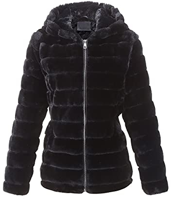 BELLIVERA Manteau en Fausse Fourrure pour Femme, Automne Hiver Chaud Polaire Floue Courte Veste à Capuche Pelucheux Shaggy Pardessus 1801 Noir XXL
