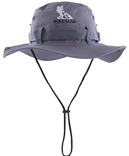 HIKEMAN Bucket Hat Fischerhut Sonnenhut - Sommerhut Sonnenschutz Gartenhut mit Kinnband,Outdoor Wanderhut Anglerhut for Damen Herren(grau,58)