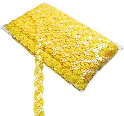 Yalulu 10 Meter Glänzendes Geflochten Zierband Paillettenband Glitzer Borte aus Dekoband Zierband Geschenkband Bortenband Kordelband Nähen DIY Handwerk Bastelprojekte (Gelb)