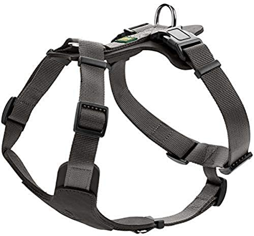 HUNTER Hundegeschirr AALBORG MIXED, Farbe: schwarz/grau, Rindsleder/Nylon, 5-fach verstellbar, leicht, mit Kunststoffschnallen, Made in Germany, Größe: M