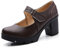 DADAWEN Women's Mary Jane Pumps Platform Mid Block Heel Dress Court Shoes Brown 5 UK