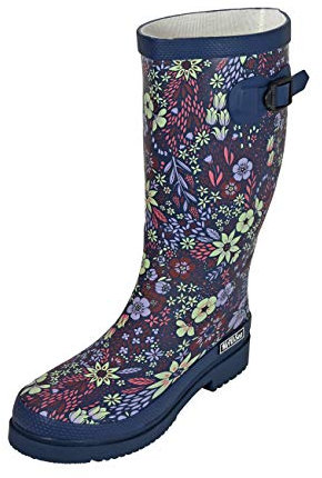 MADSea Botas de agua para mujer, diseño floral, caña larga, Azul con estampado floral, 37 EU