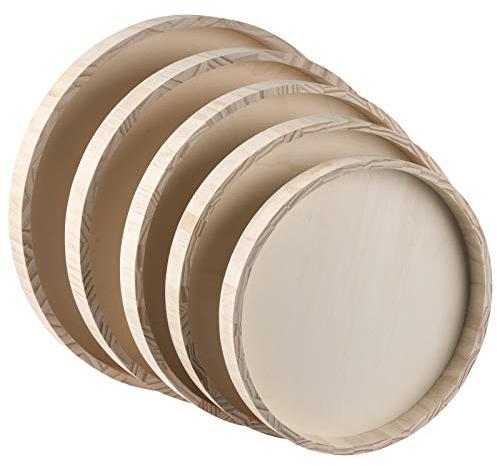Runde Holztabletts zum Servieren – 5-teiliges verschachteltes Frühstückstablett – Holz-Basteltabletts zum Organisieren | Badezimmer-Tablett – Lebensmitteltabletts für Party, Buffet, Montessori,