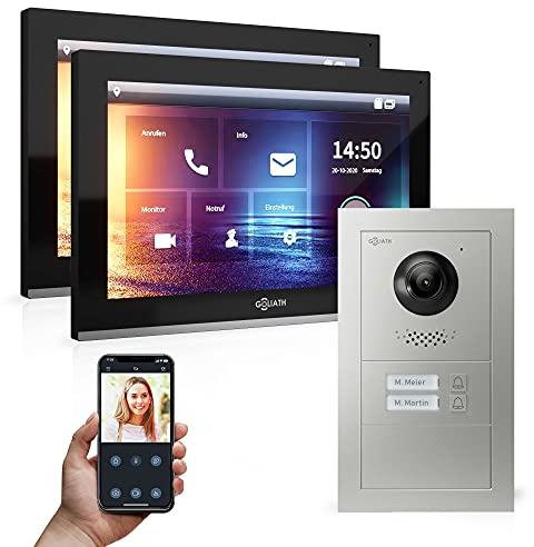 Goliath Hybrid | IP | Full-HD Video Türsprechanlage | App | 2-Fam | 2 x Full-Touchscreen 10 | Aluminium Unterputz Türstation | + Blanko Modul | 180° Ultra-Weitwinkel | AV-IPS-534