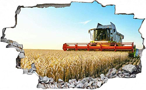 3D Look Wandtattoo Wand Durchbruch Wandbild Sticker Aufkleber Wandaufkleber - Mähdrescher Landwirtschaft Feld 70x110cm