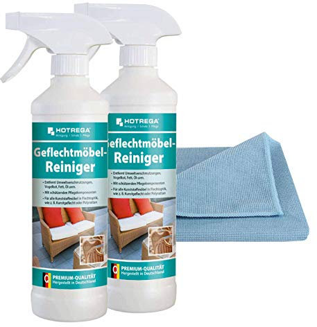 HOTREGA Geflechtmöbel Reiniger 2x 500 ml inkl. Microfasertuch Micro Top - Kunststoffreiniger, Möbelreiniger, Gartenstuhlreiniger