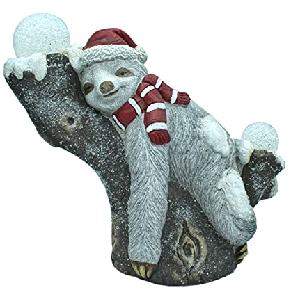 DARO DEKO Tier Figur in Stein-Optik (Weihnachts-Faultier auf Baumstamm mit LED 50 x 46cm)