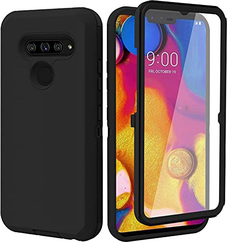 Annymall Handyhülle Schutzhülle für LG V40, LG V40 ThinQ, mit eingebautem Displayschutz, robuster 3-in-1-Stoßdämpfer, stoßfest, staubdicht, für LG V40 (schwarz)