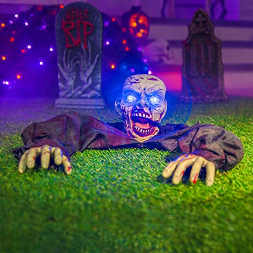 JOYIN Halloween Outdoor Dekoration Animierter Zombie Groundreaker mit gruseligem Sound und blinkenden Augen für Halloween Hof, Rasen, Terrasse, Spukhaus Outdoor Dekorationen
