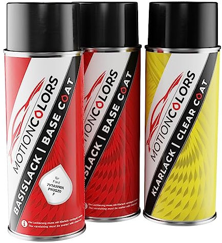 MOTIONCOLORS Frozen White Solid/Frost Weiss 7VTAWWA / PN3GZ0 / F für Ford Autolack Sprühdosen Set Grundlack Basislack Klarlack Spraydose 400ml