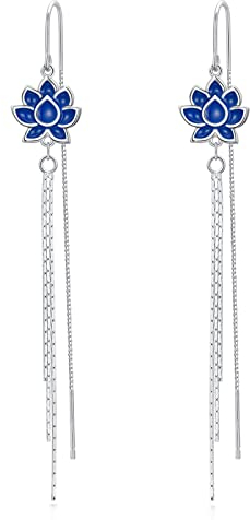 Lotus Blume Tropfen Ohrringe 925 Sterling Silber Quaste Lotus Threader lange Kette Ohrringe Ohr Linie für Frauen Mädchen