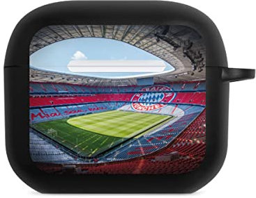 Hülle mit Karabiner kompatibel mit Apple AirPods (3. Generation) Case schwarz Schutzhülle mit Schlüsselanhänger FC Bayern München FCB Stadion