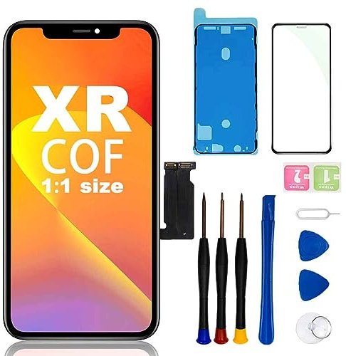 EFAITHFIX Ersatzbildschirm für iPhone XR COF 6,1 Zoll LCD Bildschirm Rahmen Montage 3D Touch Display Screen Digitizer für A1984/A2105/A2106/A2108 mit Reparaturwerkzeug-Set gehärtetes Glas wasserdicht