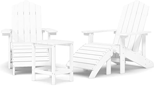 vidaXL Adirondack Gartenstuhl mit Hocker Tisch Gartenmöbel Gartensessel Stuhl Terrassenstuhl Balkonstuhl Stühle Sitzgarnitur Sitzgruppe HDPE Weiß