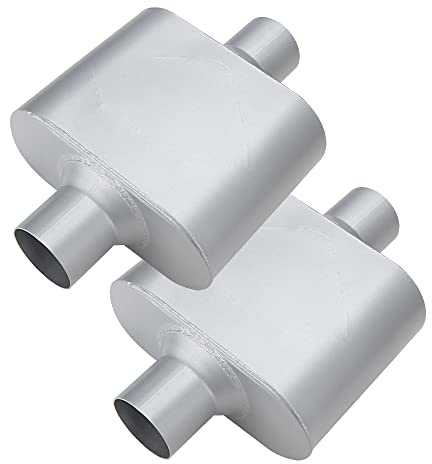 A-KARCK Single Chamber Muffler 2.5 Center Inlet 2.5 Center Outlet, 13 Overall Length Aluminized Steel Aggressive Sound Race Muffler (2 Pcs)