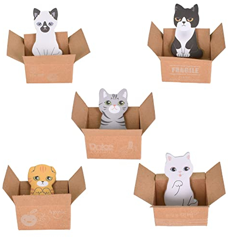 5 Stile 200 Seiten Haftnotizen, Süße Notizzettel Papier, Cartoon Tiere Katze Aufkleber Bunt Klein Klebezettel, Mini Memo Sticky Notes Farbe Büronotizen für Schule, Büro Lesezeichen für Schule