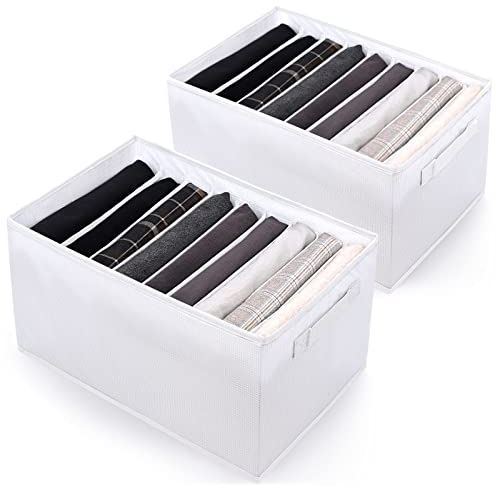 sprecenk Organizador Armario Ropa, Grande 9 Rejillas Cajas Organizadoras Armarios, 2 Piezas Plegable Separador Cajones Organizador Para para Pantalones, Suéteres, Jeans, Camisetas, Blanco