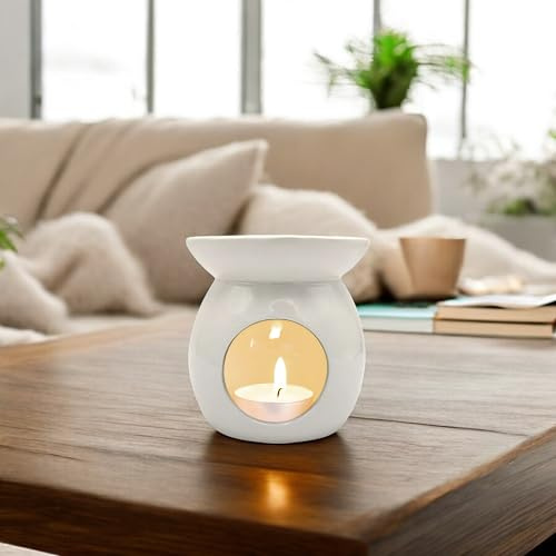 FabFinds Wax Melt Essential Ceramic Oil Burner White Aroma Warmers Tart Holder Candle Scented Diffuser Home Bedroom Décor Gift 10cm + 8pcs Wax melts (2)