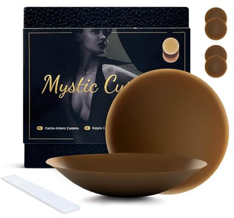 Mystic Curves Copricapezzoli Ultrasottili Adesivi | Seno Copre Petalo Capezzolo Invisibili da Donna in Silicone | 2 Paia + Scatola + Nastri adesivi per Vestiti | Riutilizzabili e Lavabili (Cioccolato)