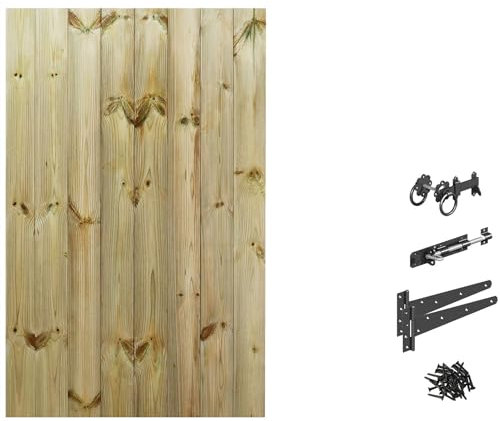 Flat Top Upto H: 5ft x W: 90cm Tongue & Groove Bespoke Garden Gate Custom Made Wooden Fully Framed Treated Strong + Ring Hinge Pack Rear/Side/Pathway Access [Upto] Height: 1500mm x Width 900mm