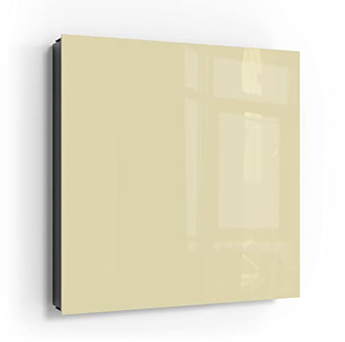 DEQORI Schlüsselkasten schwarz | 30x30 cm | Unifarben - Beige | Glas & Metall Schlüssel-Box | Schlüsselschrank mit 50 Haken + 2 Magnete | Moderne Box magnetisch & beschreibbar