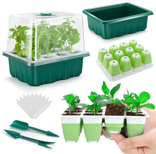 Seed Starter Tray, 72 Cells Indoor Seed Starter Kit, Flexible Silicone Designed Seedling Starter Trays, Germination Tray with Humidity Dome & Lids(4in Height), Reusable & Dishwasher Safe, BPA-Free
