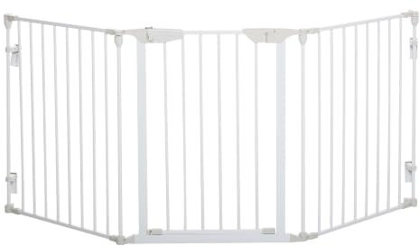 PawHut Pet Safety Gate Metal Fence 3 Panels Automatic Closing Door White | Playpen Fireplace, Foldable, Stair Barrier, Room Divider, Fire Guard