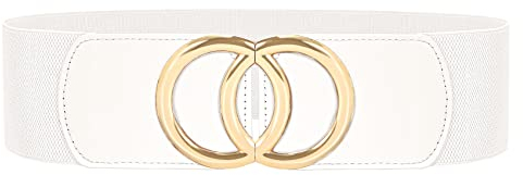 JasGood Damen Breiter Elastischer Taillengürtel Vintage Stretchy Kleid Gürtel Hüftgürtel mit Gold O-Ring Schnalle, Weiß, 80cm