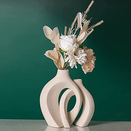 SUKIYPO Hohle Keramikvase, 2er-Set, Schwarz Moderne Vase für nordische minimalistische Dekoration, runde Boho-ästhetische Blumenvasen für Zuhause, Wohnzimmer, Büro, Bauernhaus, Bücherregal, Dekor