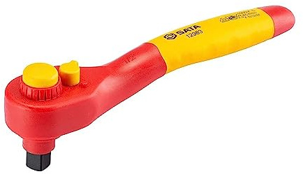 SATA ST12983SC VDE Isolierte Umschaltknarre, Ratsche 1/2/12,7 mm, mit 36 Zähnen, 10° Betätigungswinkel und rutschfestem Griff