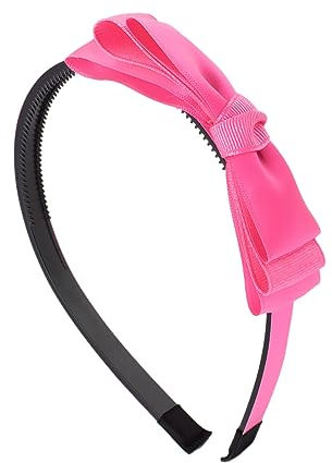 Righe e Pois - cerchietto per capelli da bambina con fiocco in raaso - con dentini smussati - triplo fiocco e nodino - flessibile e confortevole (Fucsia)