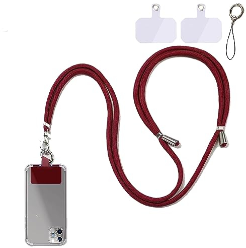 FFTANXS Cuerda para movil,Colgante para movil,Cordon para movil,1.5M Correa movil,Ajustable removible colgador movil,Cuerda movil para colgar para la mayoría de los smartphones (Rojo Vino)