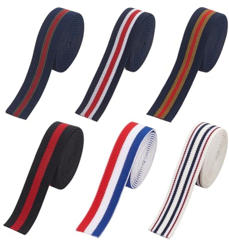 FINGERINSPIRE 12 Yard Three Color Stripe Twill 25mm Wide Elastic Band Single-Side 6 Colors Stripe Elastic Band for Sewing Knit Elastic Band Polyester for Sewing Skirts, Craft DIY Projects