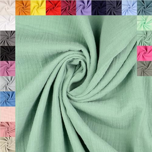 fingsi Musselin Baumwollstoff Webware Meterware Coupon (lindgrün, 1,0m) (5037) + 23 weitere Farben