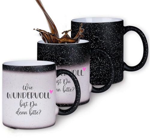 Zaubertasse Wie wundervoll bist Du denn bitte? - Farbwechseltasse mit Glitzerpartikeln - Überraschungstasse