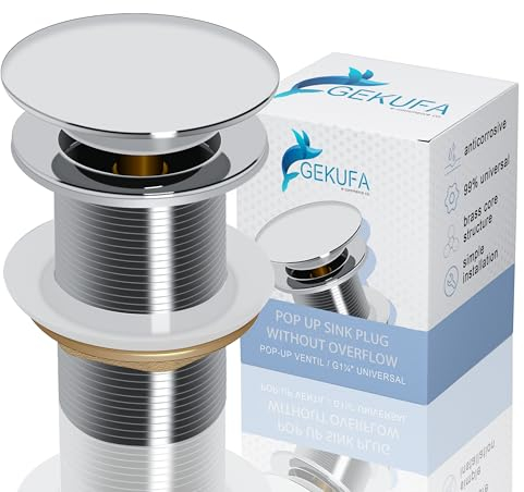 Waschbecken Ablaufgarnitur Ohne Überlauf, Abflussgarnitur Pop Up Ventil Waschtisch abfluss ventil Click Clack aus Edelstahl & Messing, Silber