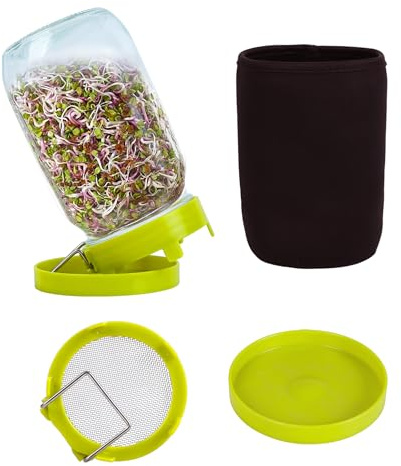 Sozize Sprouting Kit Sprouts Growing Kit 34oz Wide Mouth Seed Sprouting Jar Germination Kit 304 Stainless Screen Lid and Stand Blackout Sleeve Tray for Growing Bean Alfalfa Sprout Seeds