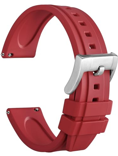 WOCCI 22mm Hevea Uhrenarmband für Herren, FKM Gummi Armband, Schnellverschluss, Silberne Schnalle Rot
