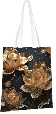 GFLFMXZW Canvas Tote Bag Shoulder Bag for Women Summer Flamingo Palm Leaves Tote Bags Canvas Shopping Bag Shoulder Bag, Boho Gold Lotus Blumen, Einheitsgröße