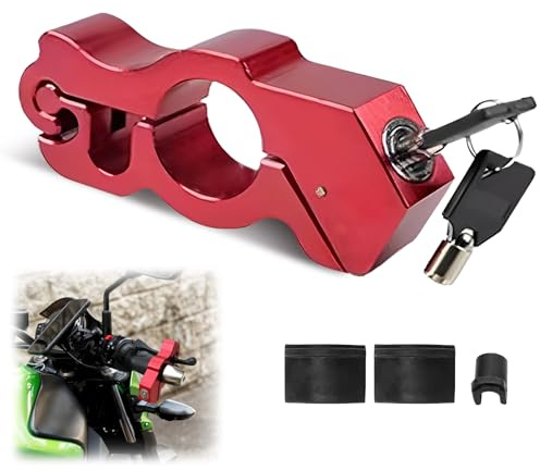 Motorcycle Handlebar Lock, Universal Throttle Brake Clutch Locks Set with Keys and Rubber Gaskets, Anti Theft Motorbike Security Accessories for Scooter Mountain Bikes All Terrain Vehicles(Red)