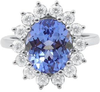 Wycian Frauen Ring Verlobung, Ring Mit Stein Blau 18K Weißgold 18K Blume Größe 49 (15.6) 4 Im Labor Hergestellter Saphir 4Ct Ovalschliff Weiß Gravur