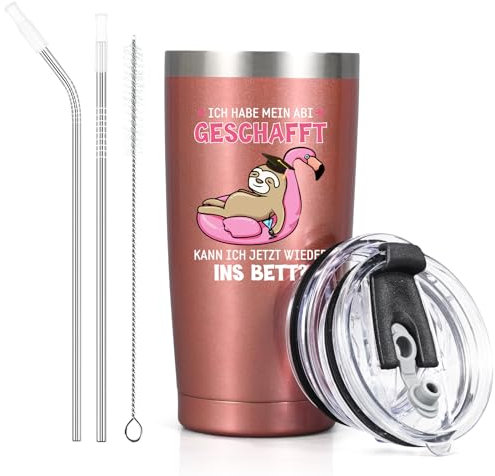 Livole Schulabschluss Geschenk, Abitur 2025 Geschenke für Mädchen, Tochter, Lustige Abi 2025 Geschenk - Ich habe mein Abi geschafft. Kann ich jetzt wieder ins Bett - 600ml Thermobecher mit Strohhalm
