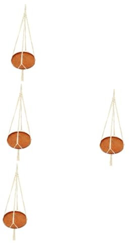 POPETPOP 4pcs Woven Plank Hanging Basket Led Grow Light Wood Hanging Shelves Plant Grow Lights Indoor Macrame Plant Holder Wall Mount Planter Garden Plants Cotton Rope Storage Rack Board