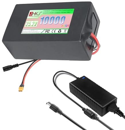 JHKJ 25.2 Volt Lithium Battery 24V Lithium-Ion Battery Pack 8AH 10AH 12AH 15AH 20AH With Charger Waterproof Lithium Battery Pack For 1000W 500W 400W 200W Motor The Kit,XT60,25.2V 10AH