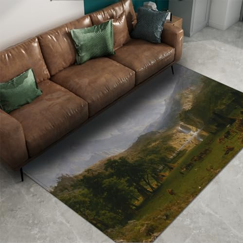 Albert Bierstadt Stil Maschinenwaschbarer Wohnzimmer-Schlafzimmer-Teppich Die Rocky Mountains, Lander's Peak Rutschfester Teppich mit niedrigem Flor 120x180cm