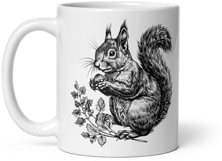 Tasse Natur Hirsch Wildschwein Fuchs Laie Markassin Wald Spaziergang Jagd Tiere Landschaft Tee Kaffee Original Tasse Geschenk Kollege Herren Damen Naturforscher Opa Oma (Eichhörnchen)
