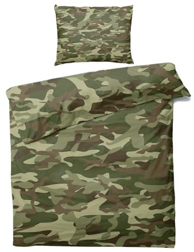Sommer Bettwäsche 135x200 Camouflage - Camo Bettbezug 135 x 200 2er Set, Weiche & Angenehme Mikrofaser Bettbezüge & Kissenbezug 80x80, Bettwäsche-Sets mit Reißverschluss D&-230