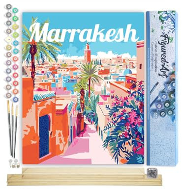 Figured'Art Peinture par Numéro Adulte avec Cadre Affiche de voyage Marrakech - Activité Manuelle Kit de Loisir Créatif DIY Numéro d'Art Complet - 40x50cm avec châssis en bois à monter