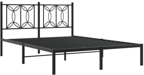 vidaXL Bettgestell, Metallbett Bett mit Kopfteil, Bettrahmen mit Lattenrost, Doppelbett für Schlafzimmer, Metall Schwarz 135x190cm